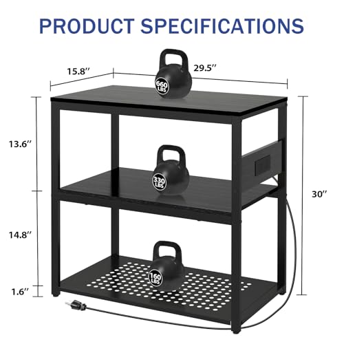20-29 Gallon Fish Tank Stand with Power Outlets, 3-Tier Metal Aquarium Stand, Breeder Reptile Tank Stand with Shelf for Home Office, 660LBS Capacity, 29.5 x 15.8 x 30.1 inches, Black