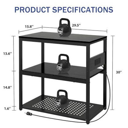 20-29 Gallon Fish Tank Stand with Power Outlets, 3-Tier Metal Aquarium Stand, Breeder Reptile Tank Stand with Shelf for Home Office, 660LBS Capacity, 29.5 x 15.8 x 30.1 inches, Black