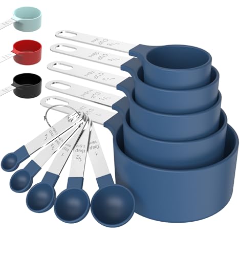 Measuring Cups & Spoons Set, Stackable Cups and Spoons, Nesting Measure Cups with Stainless Steel Handle, Kitchen Gadgets for Cooking & Baking (Blue) - color: Blue