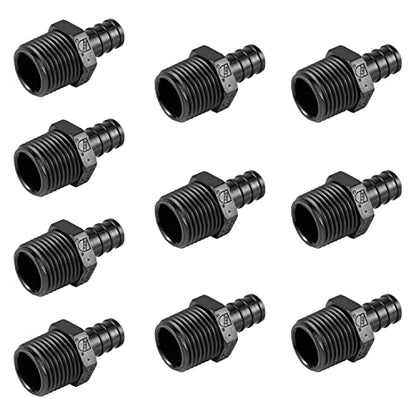 10-Pack EFIELD Poly PPSU Barb Crimp Pex Fitting 1/2" Pex X 1/2" NPT Male Adapter, Potable Water, cUPC Certified,(PPSU1807034) - size: 1/2" P10, style: Male Adapter