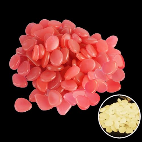 Glow in The Dark Rocks Pebbles - 100pcs Fish Tank Aquarium Decoration Stones Small Luminous Pebbles for Lawn Patio Garden Indoor Outdoor Vase Decor and DIY Ideas, Powered by Light or Solar, Pink - color: Pink, size: 100pcs