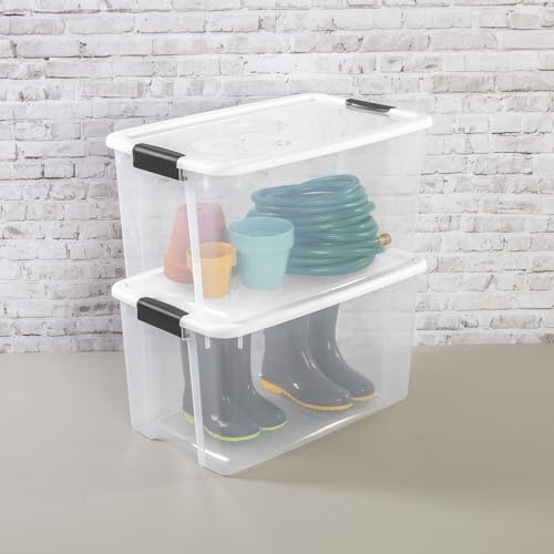 Sterilite 4-Pack Ultra Latching Box - Heavy-Duty Clear Plastic 70 Quart Storage Bins with Latching Lids, Stackable Containers for Closet, Garage, Attic, Basement, Bedroom and Office Organization - size: 70 Quart