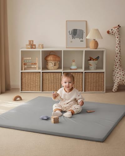 Blissful Diary Vegan Leather Baby Play Mat, 47''x47'', Light Gray - color: Light Gray, size: 47" X 47"