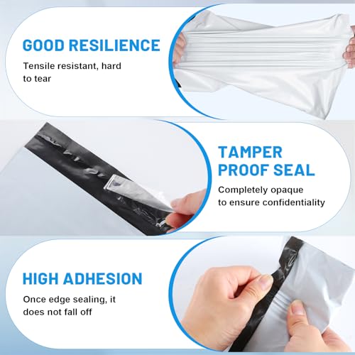 Poly Mailers 14.5x19 Inch 200 Pcs, Large Shipping Bags for Clothing, Waterproof Strong Adhensive Mailing Bags for Small Business, Tear-resistant Mailers Poly Bags Mailing Envelopes White