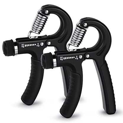 2 Pcs Hand Grip Strengthener Exerciser Hand Workout Squeezer, Adjustable Resistance 11-132 lbs Forearm Exerciser (5-60kg), Finger Stretcher for Home Gym Athlete Muscle Building and Hand Rehabilitation Exercising (Black)