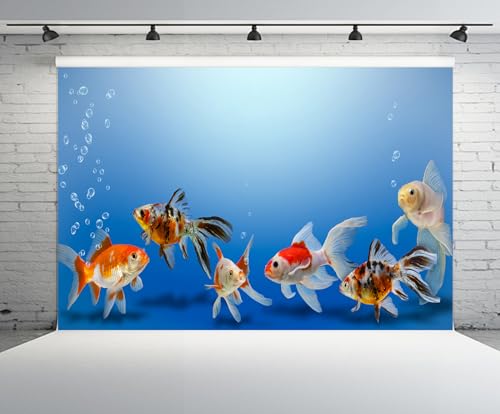 5x3ft Fish Tank Backdrop Aquarium Underwater Goldfish Bubbles Blue Background Diving Holiday Fishing Party Decoration Photo Props Wallpaper