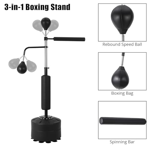 3-in-1 Freestanding Boxing Bag Set with 2 Speed Balls & 360° Relax Bar, Adjustable Punching Bag with Reaction Training Equipment for Adults