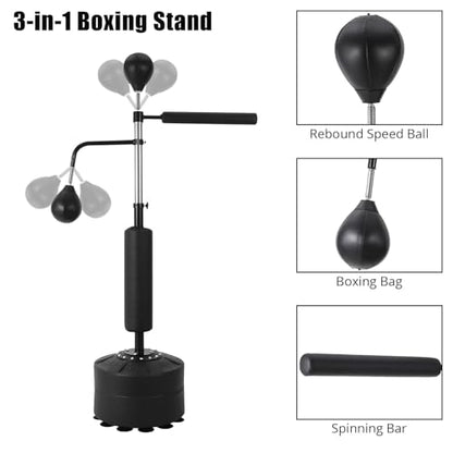 3-in-1 Freestanding Boxing Bag Set with 2 Speed Balls & 360° Relax Bar, Adjustable Punching Bag with Reaction Training Equipment for Adults