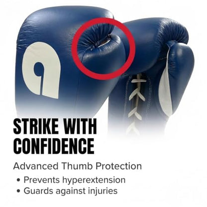 Amber Fight Gear Professional Leather Fight Gloves – Competition Ready Boxing & Kickboxing Gloves – Padded Multi-Layered Foam – Pre-Curved Safety Design – Sizes 8oz, 10oz, 12oz – Red & Blue - color: Blue, size: 12 oz
