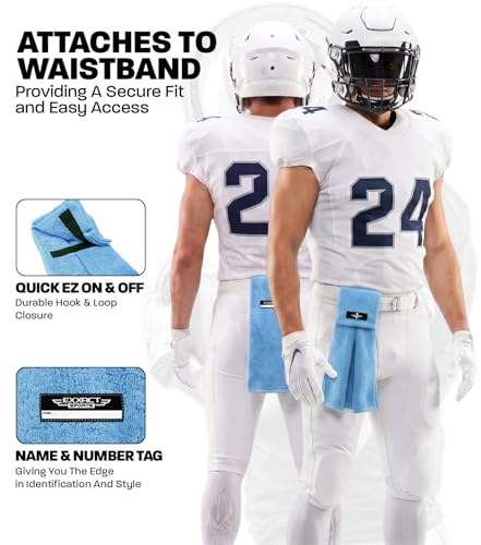 Football Towel with Hook & Loop Fastener (Columbia Blue) | Quarterback QB Sports Towel Football to Clean Hands, Visor and Gloves - Highly Absorbent, Quick Dry - color: Columbia Blue