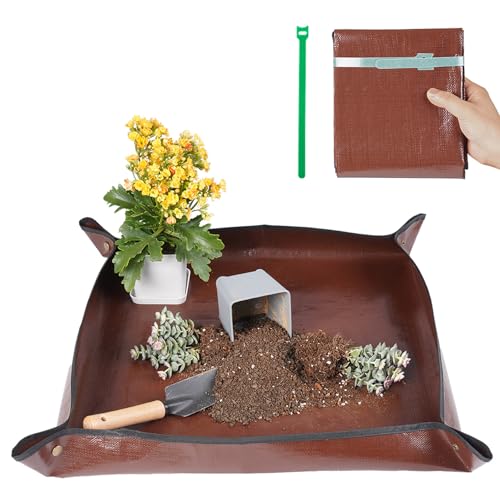 26.8"X26.8" Repotting Mat for House Plants Transplanting Control Mess, Foldable Waterproof Gardening Tray Mat Gardening Gifts for Plant Lovers - color: Brown, size: Small 26.8" X 26.8"