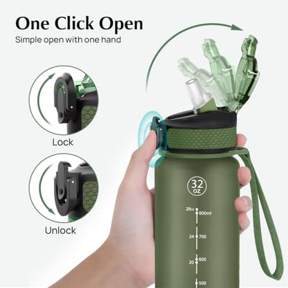 EYQ 32oz Water Bottle with Straw, Time Marker, Blue Purple - color: 8.Hunter Green