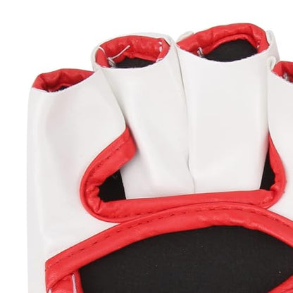 HERCHR MMA Gloves, Professional MMA Fingerless Gloves PU Leather Punching Bag Sanda Boxing Gloves for Punching Bag Sparring Muay Thai Karate - color: white red
