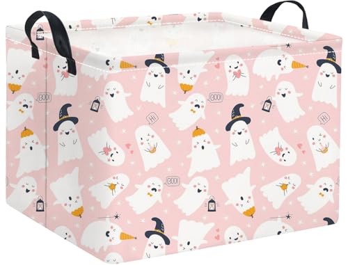 Rectangular Halloween Basket for Boys and Girls Kids Trick or Treat Pumpkin Basket for Halloween Parties Cute Storage Bin Organizer Box Room Decor(Pink Ghost) - color: Pink Ghost