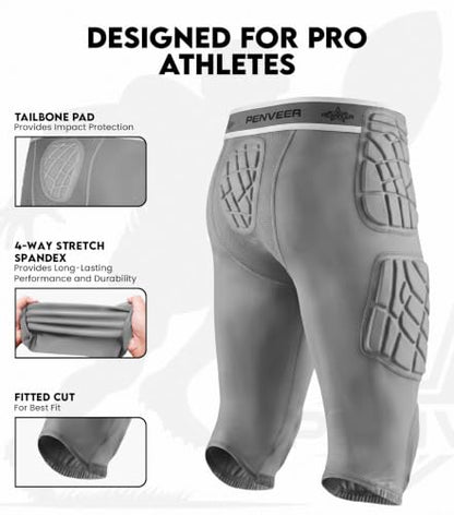 7 Pad Football Girdle Youth with Cup Pocket & Integrated Padding - color: Grey, size: Small