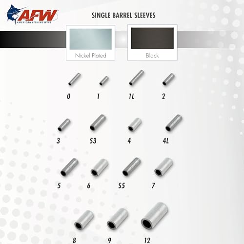 AFW American Fishing Wire Single Barrel Crimp Sleeves, Size #8/.116", Black, 36 pc