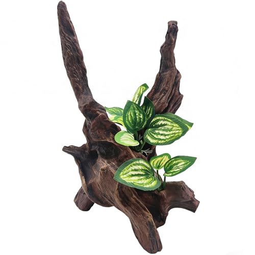 Resin Simulation Driftwood Aquarium Decor, Fish Tank Landscape Ornament Hideout for Betta Goldfish Amphibians Reptiles Rest Play Accessories