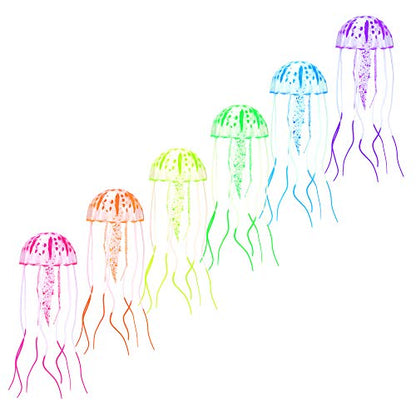 Aquarium Artificial Glowing Jellyfish Fish Tank Ornament Aquarium Silicone Decoration, 6 Pack, 1 Yr Warranty