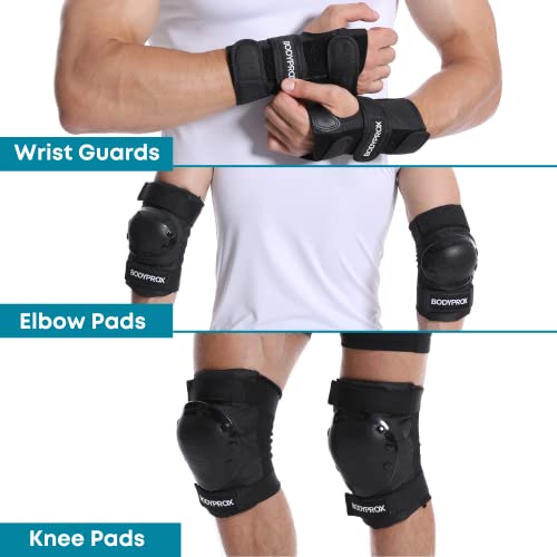 BODYPROX Knee Pads Elbow Pads Wrist Guards Set for Inline Skating, Skateboarding, Roller Derby and BMX Ride. - size: Youth One Size