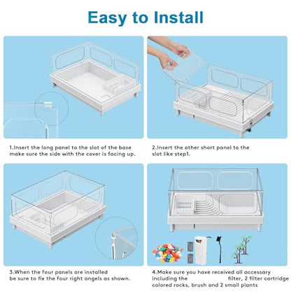 Turtle Tank Kit - Starter Aquarium with Filter, Brush, Easy to Install & Clean, for Turtles, Crabs, Small Reptiles