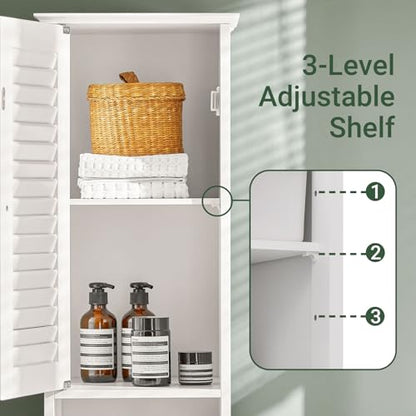 Haotian Narrow Bathroom Storage Cabinet, 67" Tall Skinny Bathroom Shelf with Drawers, Freestanding Corner Cabinet with Adjustable Shelves for Laundry Room, White, FRG236-W