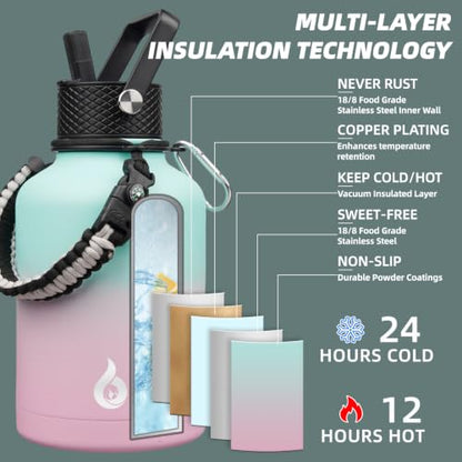 BJPKPK 50oz Insulated Water Bottle with Straw Lid Stainless Steel Water Jug - color: Marshmallow, style: 50 Ounces