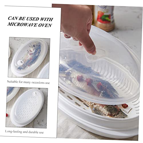 Luxshiny Household Fish Steaming Holder with Lid for Microwave Capacity Fish Steamer Plate with Vent Quick Heat Transfer and Food Steamer for Family Cooking