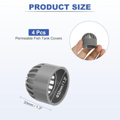 PATIKIL 1.3 Inch (32mm) Fish Cover Permeable Cap, 4 Pcs PVC Breathable Cap Aquarium Guard Fish Tank Intake Cover, Gray