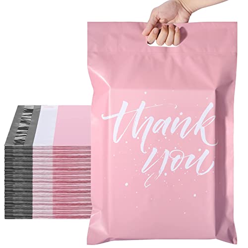 Metronic Thank You Poly Mailers 14.5x19 50 Pcs, Easy to Carry Shipping Bags with Handle, Self Seal Mailers Poly Bags for Small Business Packing and Shipping, Large Package Bags Mailing Bags, Pink - color: Pink, size: 14.5X19" 50PC