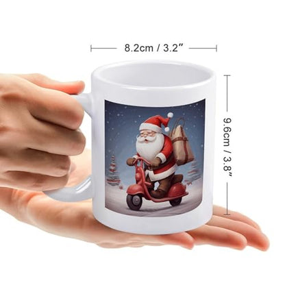 11oz White Ceramic Coffee Mug Funny Santa Claus on Scooter Tea Cup Microwave & Dishwasher Safe, Lead-Free for Home Office Daily Use & Gifting - color: santa claus on scooter