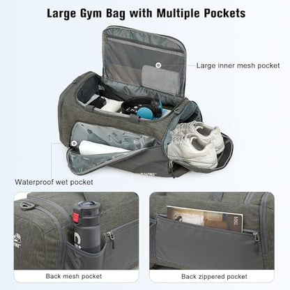 G4Free 45L/60L 3-Way Duffle Backpack Gym Bag with Wet Pocket & Shoes Compartment Sports Travel Weekender Overnight Duffel Bag - color: Grey, size: 45l