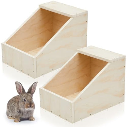 2 Pack Wood Rabbit Nesting Box, 20x14x14 Inch Wooden Hutch Hideout for Breeding, Natural Burrow Den Alternative for Rabbits & Small Animals - size: 20x14x14 Inch
