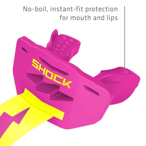 Shock Doctor Bolt Lipguard, Adult Mouth Guard Football with Strap. Mouthguard One Size Fits All - color: Shock Pink/Shock Yellow