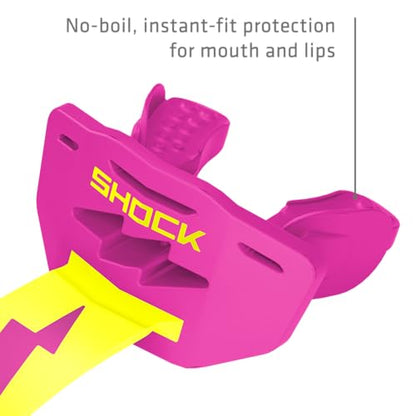 Shock Doctor Bolt Lipguard, Adult Mouth Guard Football with Strap. Mouthguard One Size Fits All - color: Shock Pink/Shock Yellow