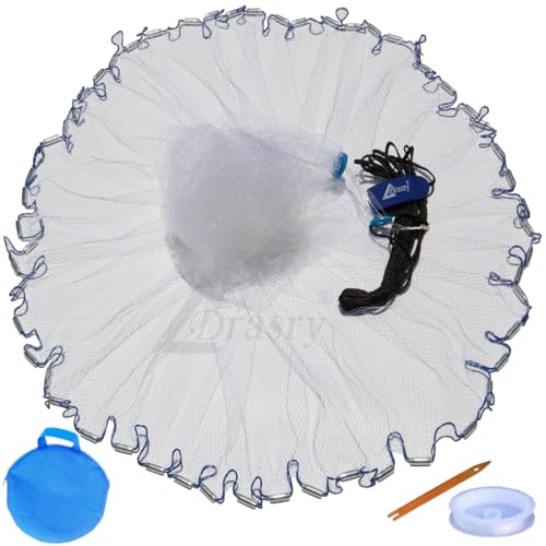 Saltwater American Fishing Cast Net 3/8inch Mesh Size for Bait Shrimp Trap Fish Heavy Duty Sinkers Throw Net 3FT/4FT/5FT/6FT/7FT/8FT/9FT/10FT Radius - color: White B, size: 4FT Radius, style: Mono -Zinc-iron-3/8" Mesh 0.66lb/Ft