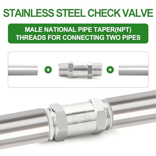 1PCS 304 Stainless Steel 1/2" NPT Male Check Valve,Backflow Prevention,One Way Non-Return Check Valves
