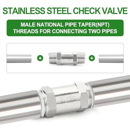 1PCS 304 Stainless Steel 1/2" NPT Male Check Valve,Backflow Prevention,One Way Non-Return Check Valves