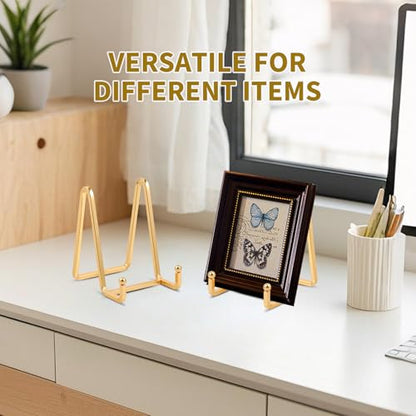 Plate Holder Easel Display Stand - 4.5 inch Metal Plate Stands for Display - Tabletop Picture Stand - Gold Iron Easels for Display Pictures | Photo Frames | Book | Decorative Plates | Plaque -4 Pack - size: 4.5 inch-4