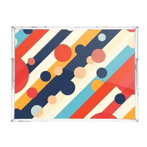 Acrylic Tray Clear Serving Vanity Ottoman Bathroom Coffee Table Countertop Organizer Raised Edge Spill Proof Multicolor Stripe Retro - color: Multicolor Stripe Retro