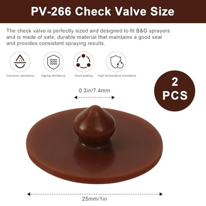 PV-266 Viton Check Valve Replacement for B&G 1and 2 Gallon Sprayers, Hand Pump up Sprayer Replacement Parts, Prevents Backflow and Maintains Stable Air Pressure.(Part PV-266/BG2022)