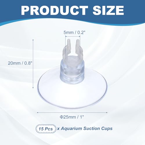 Aquarium Suction Cups, Fish Tank Suction Cups Clips Airline Tube Holders Clamps (Plastic, 15Pcs, Clear) for 0.2" Fish Tank Airline Tubing Binding Moss Shrimp Nest, 5x25MM