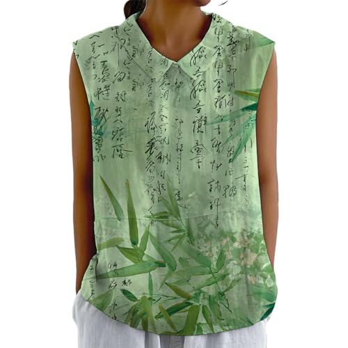 domirica Graceful Japanese Art Pattern Sleeveless Collared Tank Top Soft Casual Boho Sleeveless Tshirts for Women - color: Bamboo-a, size: Medium