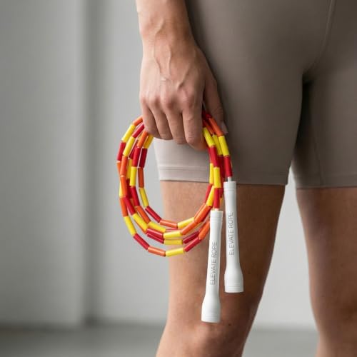 Elevate Rope Beaded Jump Rope, 1 in Beads, 10 ft Adjustable, Segmented - color: Red/Orange/Yellow/White