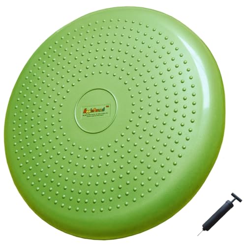 AppleRound Inflated Wobble Cushion with Hand Pump, Air Stability Board (Extra Thick), Core Balance Disc for Adults, Sensory Wiggle Seat for Kids, Flexible Seating for All Age, 13.5in / 34cm Diameter - color: Green