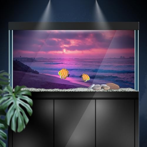 Aquarium Background Stickers - Beach Sunset Pink Wave - Fish Tank Reptile Terrarium Decor Poster (120 x 60 cm / (47.2 x 23.6 inches)) - size: 120 x 60 cm / (47.2 x 23.6 inches)