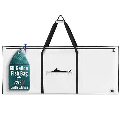 Houseables Fish Bag, Fish Kill Bag, Fishing Cooler, Insulated Carrier for Fishing, Cooling Gear, Big, Waterproof For Kayak, Transport, Weigh In, Catch, Ice, Tuna, Salmon, Bass, Trout, 41x16.5”, 72x30” - size: 72 x 30 Inch
