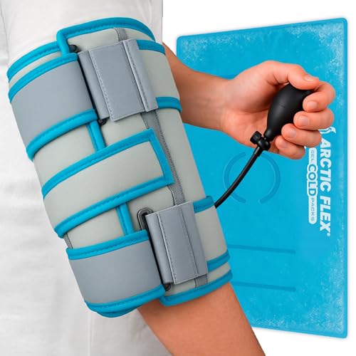 Vive Compression Elbow Ice Pack Wrap w/Inflatable Pump - Pain Relief | Fractures, Tendonitis, Tennis Elbow & Post Surgery Recovery - Adjustable Hot & Cold Therapy Brace - Arctic Flex Gel - style: Compression Ice Pack