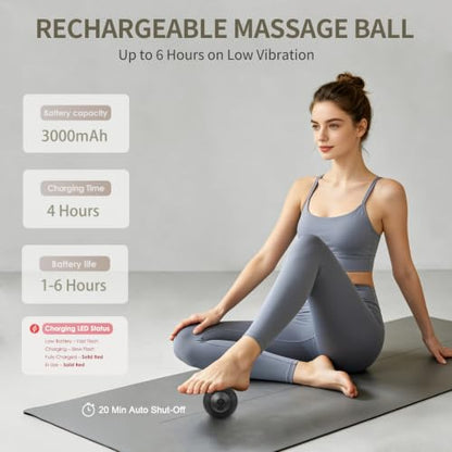 Heating Vibrating Massage Ball with 7 Modes & Memory Function | Electric Massage Ball with Recessed Button Design for Myofascial Release, Deep Tissue & Trigger Point Therapy (Black)