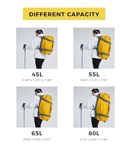 Ubon Convertible Duffel Backpack Weekender Gym Bag with Shoe Compartment - color: Yellow, size: 80L
