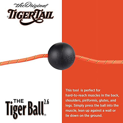 Tiger Tail Bundle: Tiger Ball 2.6 Foam Roller Ball with 55” Corded Rope + Happy Muscles Book